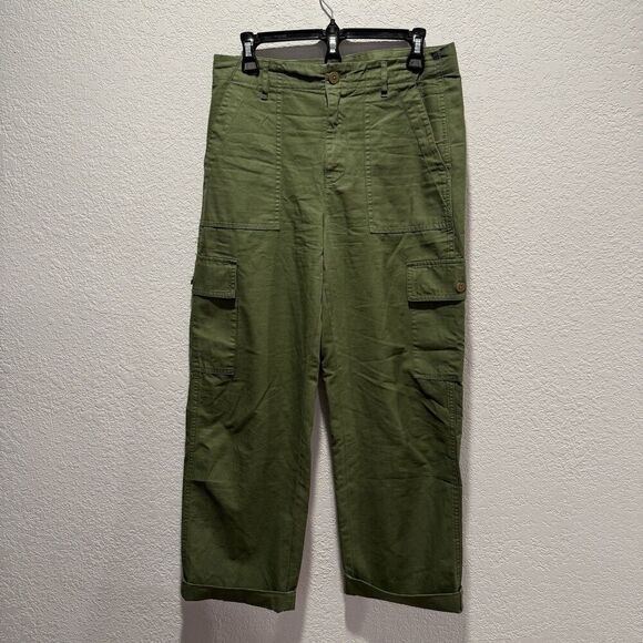 J. Crew Relaxed Fit Tapered Cargo Pants Women’s 26 Army Green Utility Cotton - Picture 2 of 8